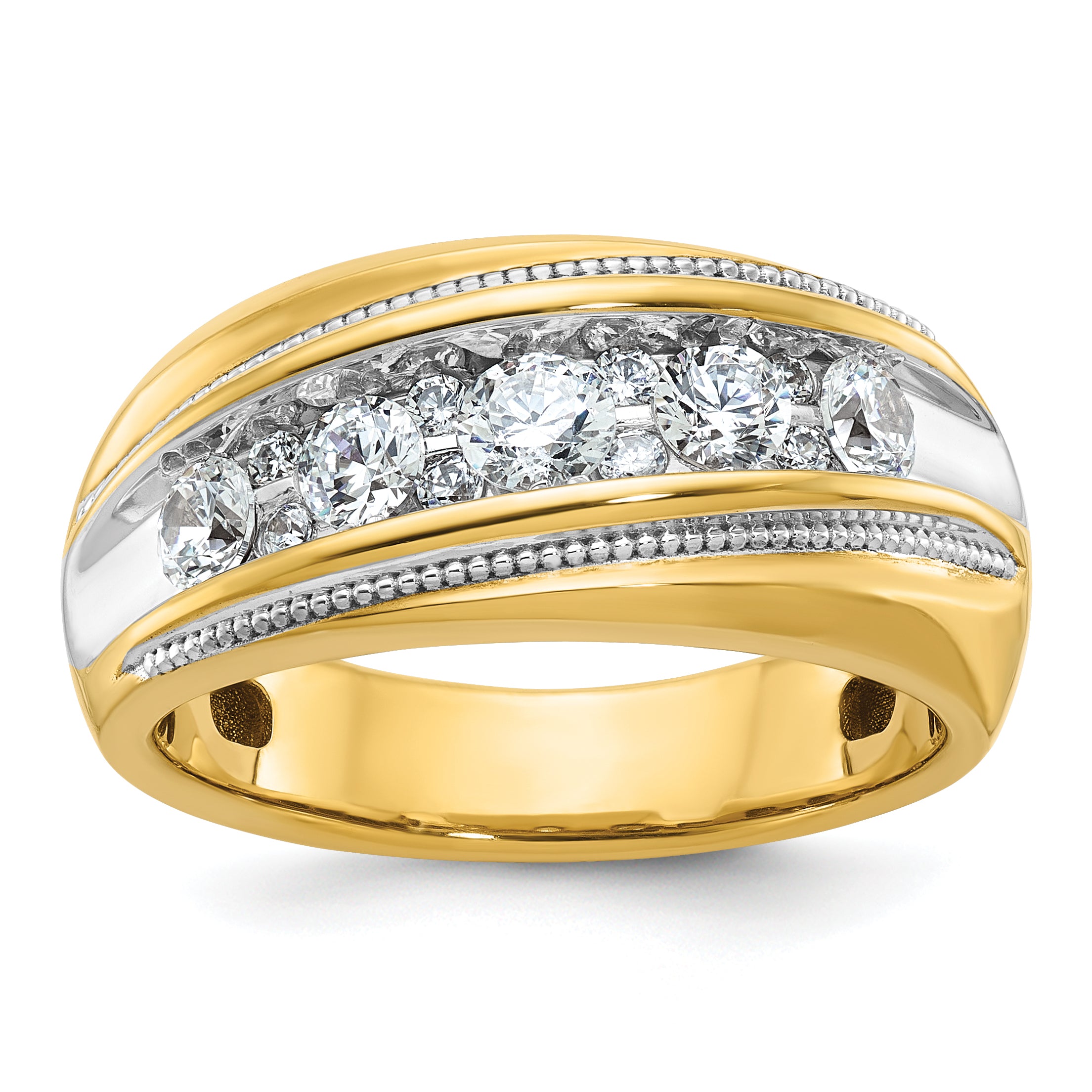 10K Yellow W/Rhodium Ibgoodman Men'S Polished And Milgrain Ring Mounting