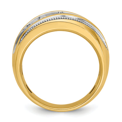 14k Yellow & Rhodium Gold with White Rhodium Men's Milgrain 1 carat Diamond Complete Ring