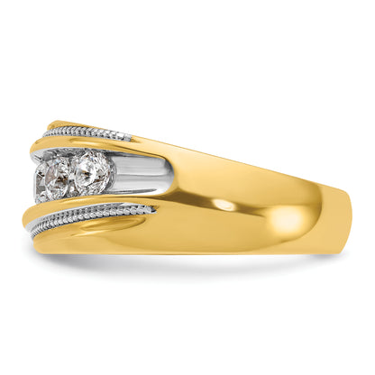 14k Yellow & Rhodium Gold with White Rhodium Men's Milgrain 1 carat Diamond Complete Ring