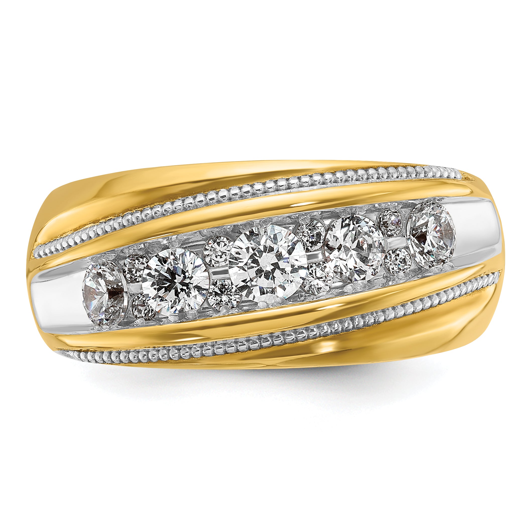 14k Yellow & Rhodium Gold with White Rhodium Men's Milgrain 1 carat Diamond Complete Ring