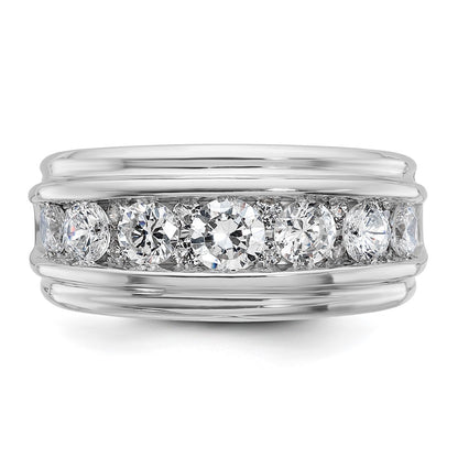 10K White Gold Ibgoodman Men'S Polished And Grooved 2 Carat A Quality Diamond Ring