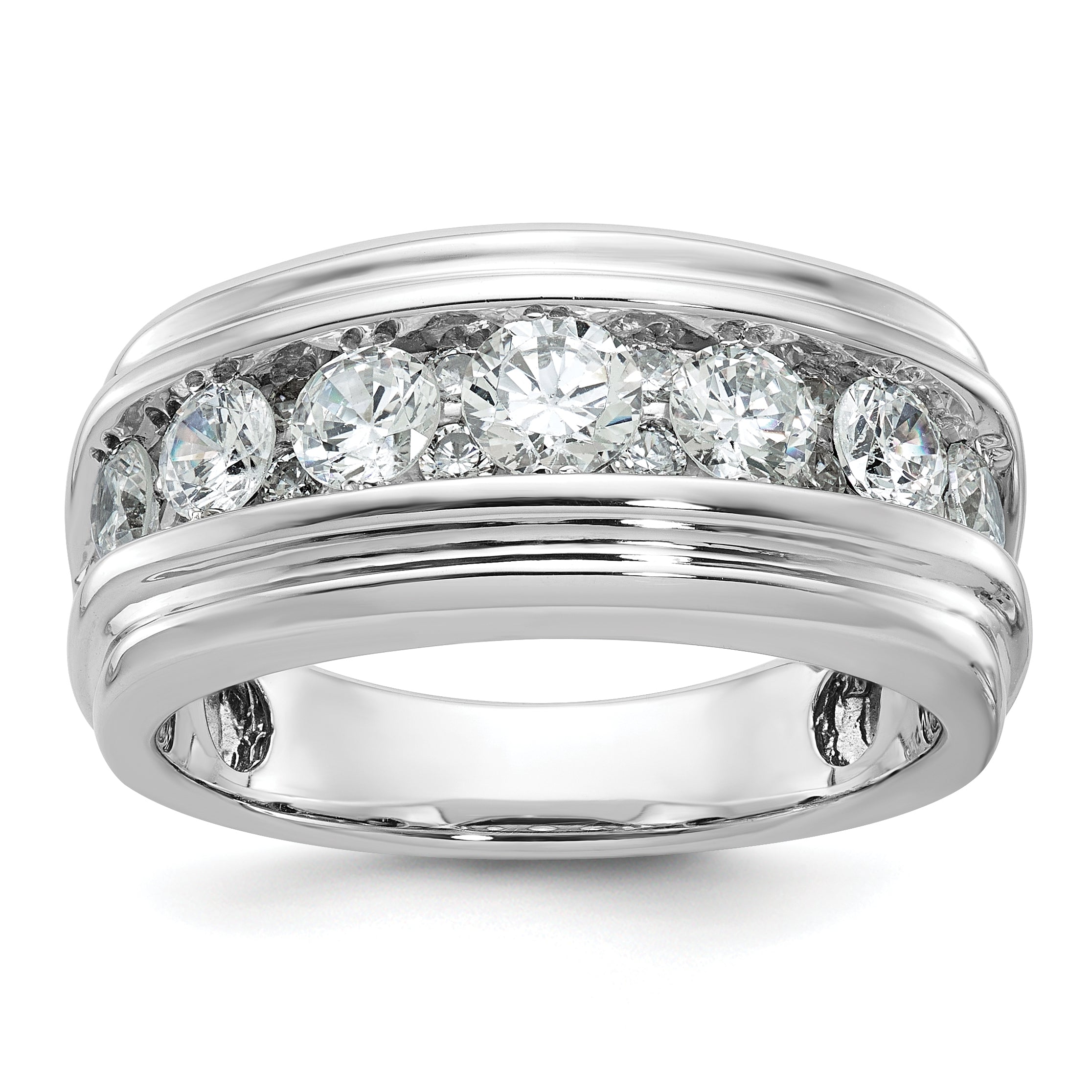10K White Gold Ibgoodman Men'S Polished And Grooved Ring Mounting