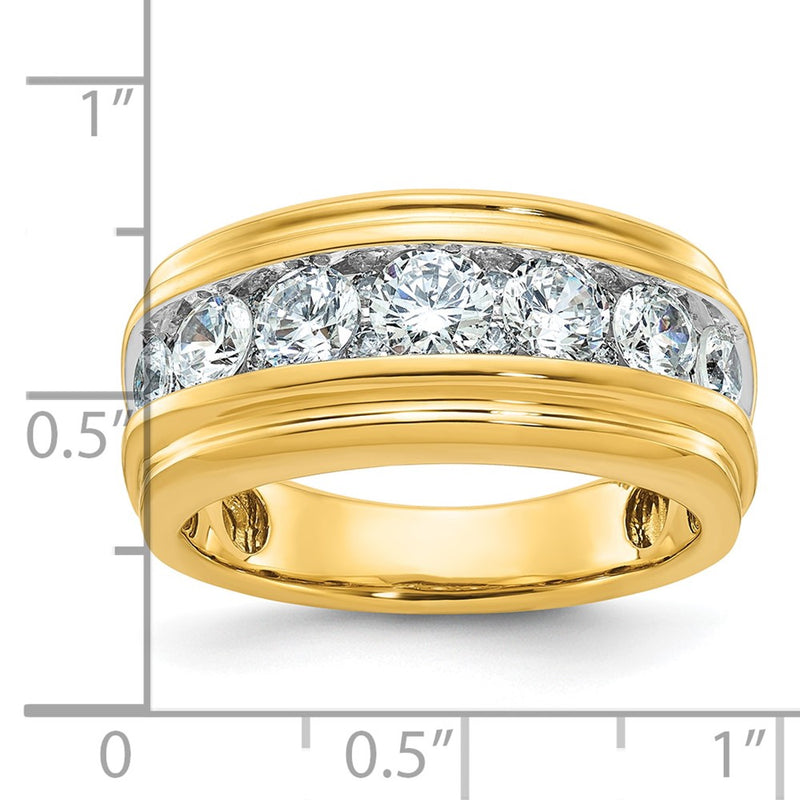 10K Yellow Gold Ibgoodman With White Rhodium Men'S Polished And Grooved 2 Carat A Quality Diamond Ring