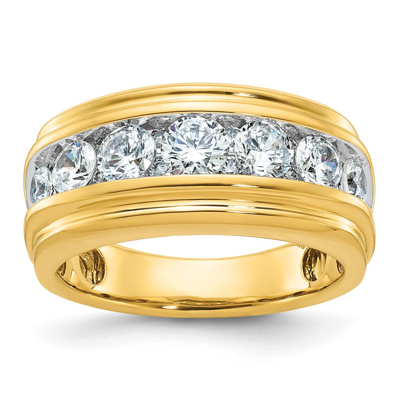 10K Yellow Gold Ibgoodman With White Rhodium Men'S Polished And Grooved 2 Carat A Quality Diamond Ring