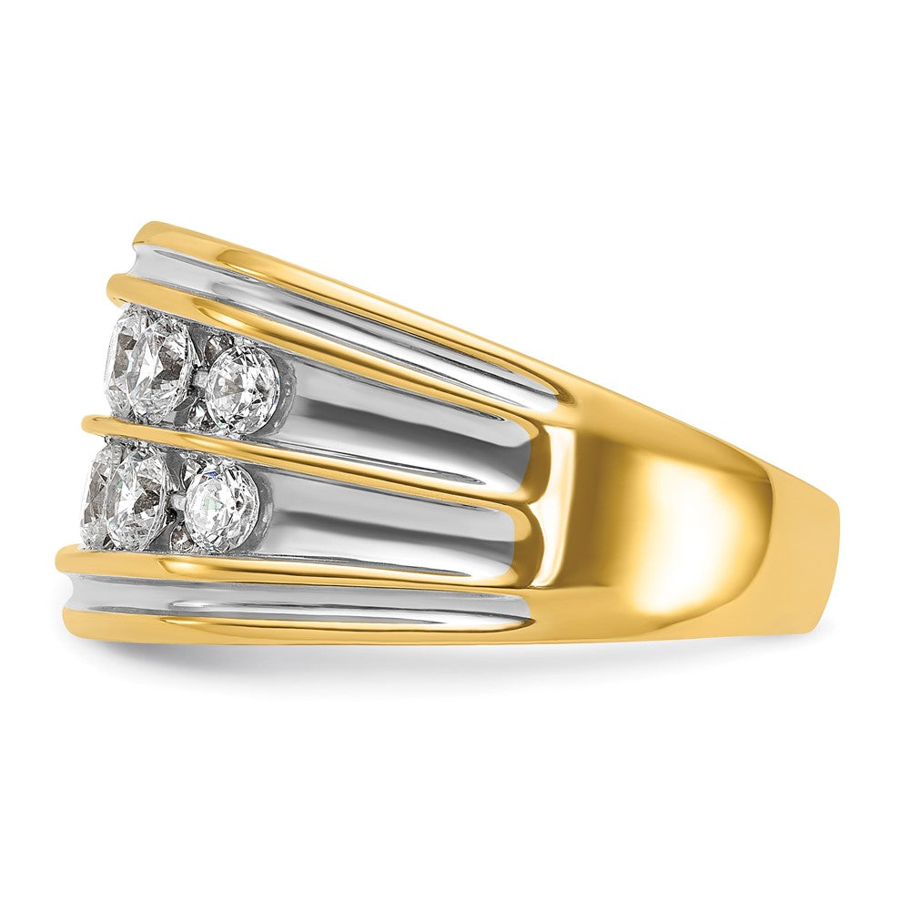 14k Yellow & Rhodium  with White 2 Ct. Lab Grown Diamond VS/SI+ G+ Complete Two Row Men's Ring