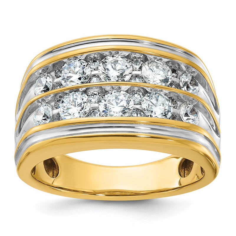 14k Yellow & Rhodium  with White 2 Ct. Lab Grown Diamond VS/SI+ G+ Complete Two Row Men's Ring