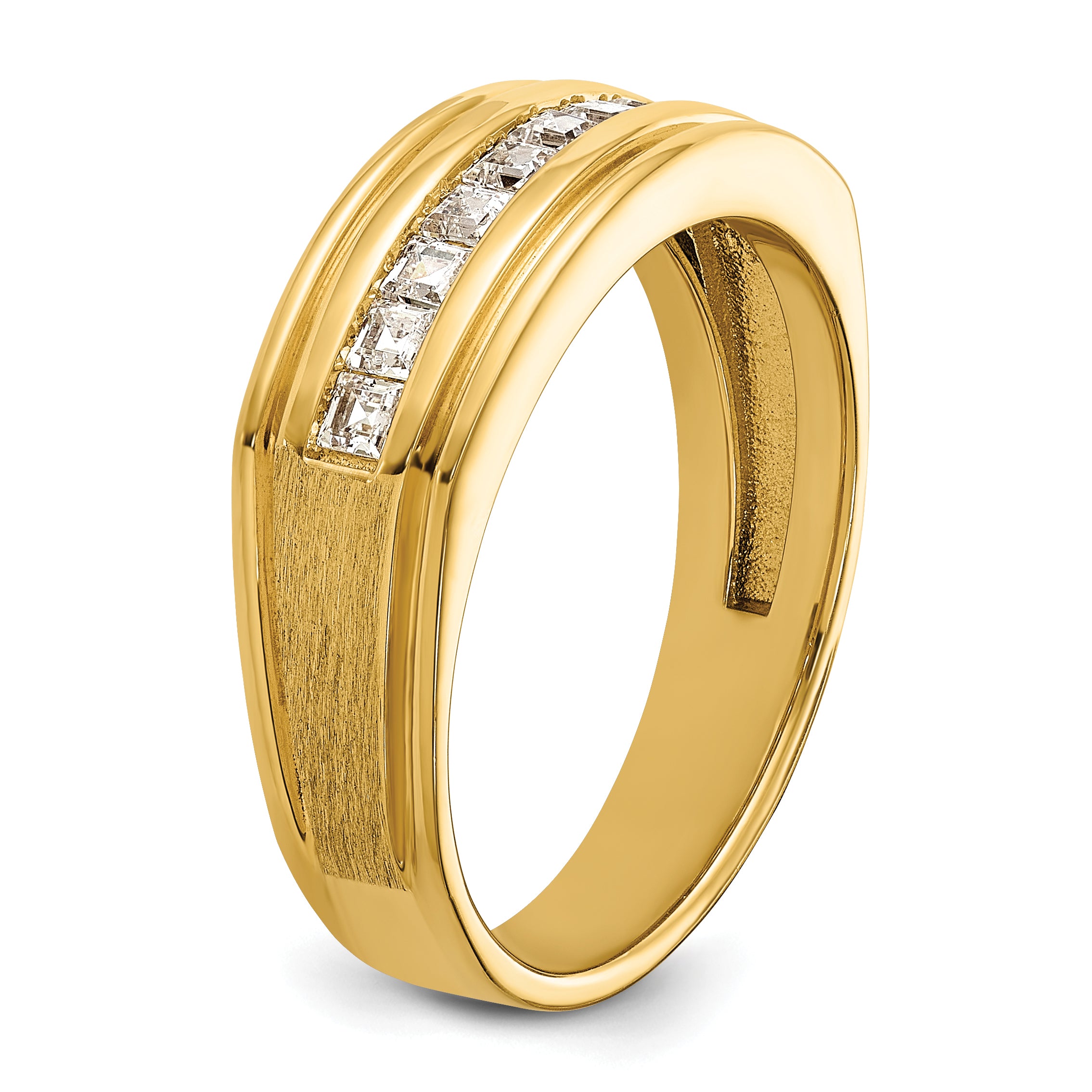 14k Yellow Gold Men's Polished and Satin 1/2 carat Diamond Complete Ring