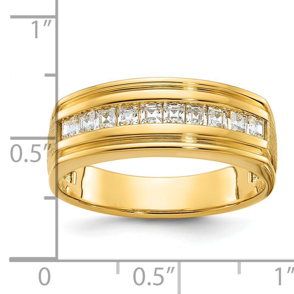 14k Yellow Gold Men's Polished and Satin 1/2 carat Diamond Complete Ring