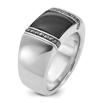 14k White Gold Men's Onyx and 1/4 carat Black Diamond Complete Ring