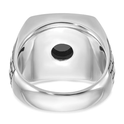 14k White Gold Men's Antiqued Onyx Complete Ring