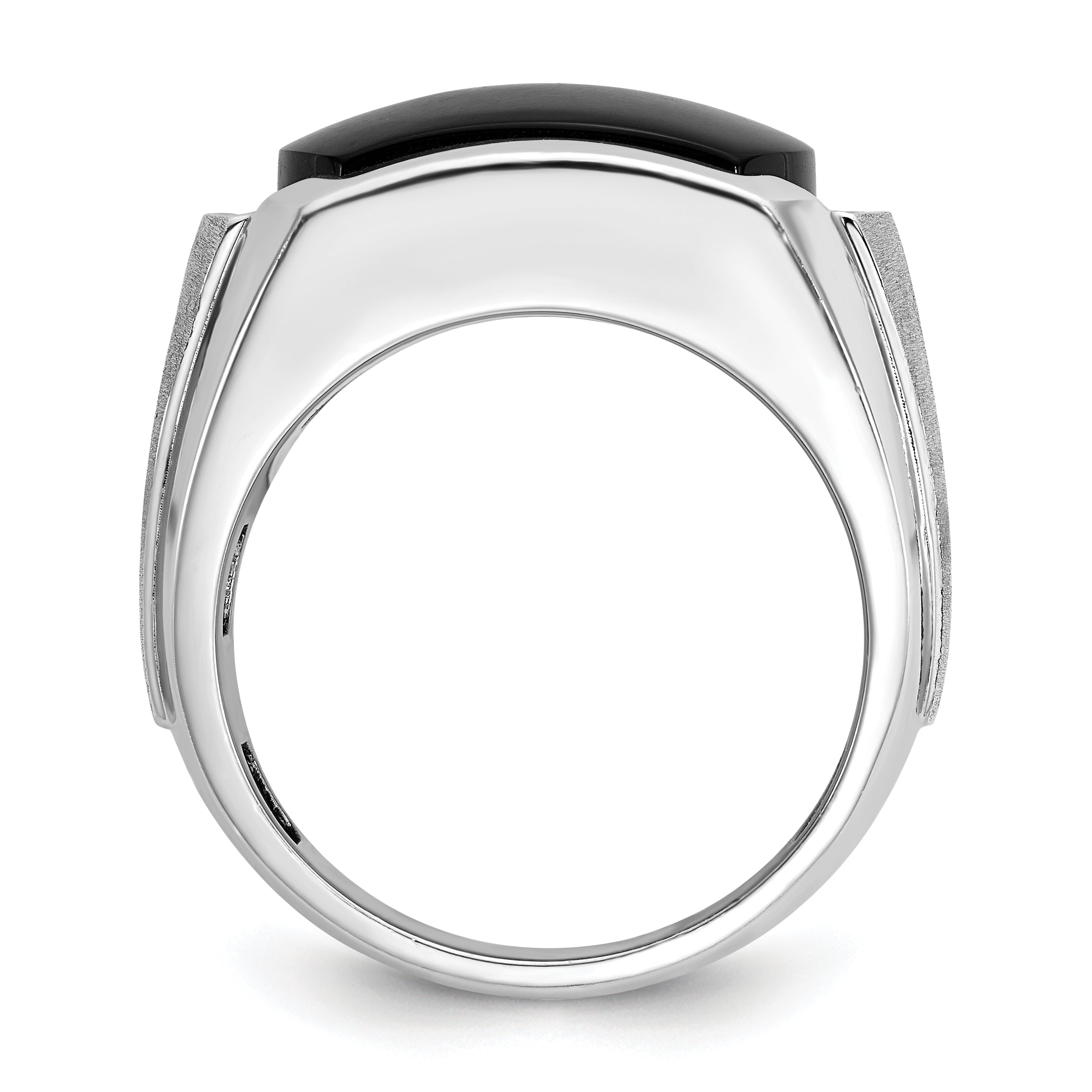 14k White Gold Men's Satin Onyx and 1/10 carat Diamond Complete Ring