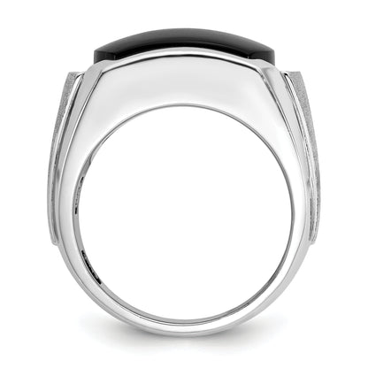 14k White Gold Men's Satin Onyx and 1/10 carat Diamond Complete Ring