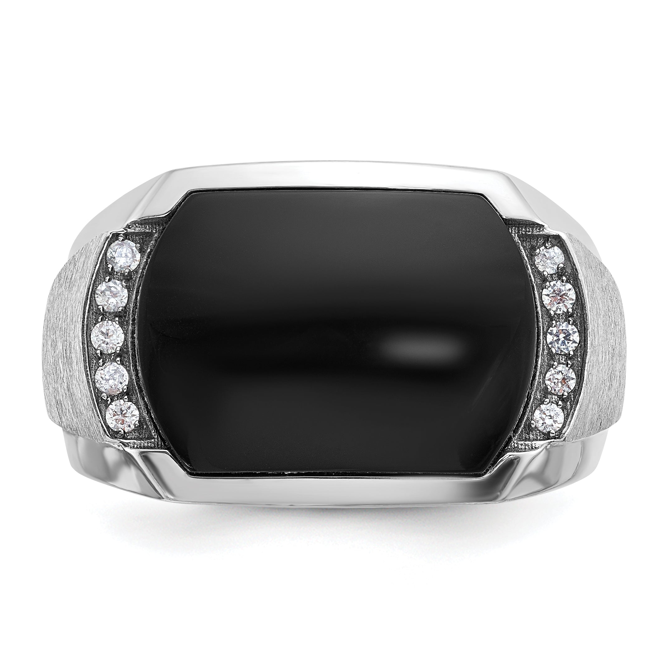 14k White Gold Men's Satin Onyx and 1/10 carat Diamond Complete Ring