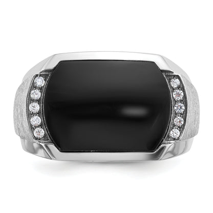 14k White Gold Men's Satin Onyx and 1/10 carat Diamond Complete Ring