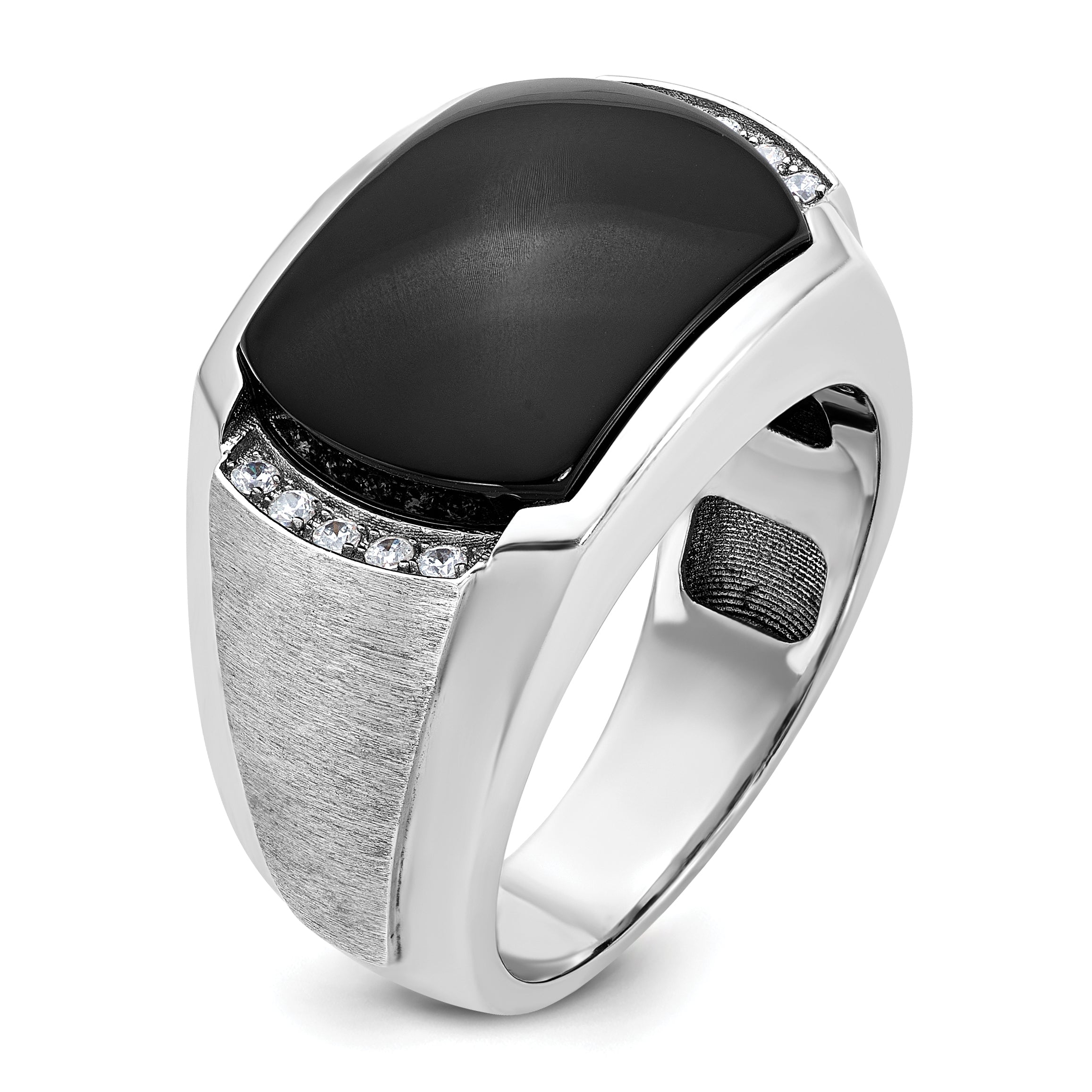 14k White Gold Men's Satin Onyx and 1/10 carat Diamond Complete Ring