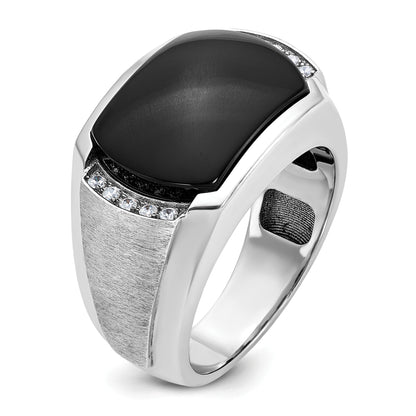 14k White Gold Men's Satin Onyx and 1/10 carat Diamond Complete Ring
