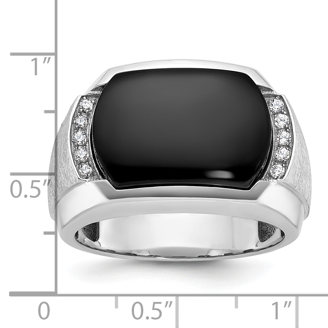 14k White Gold Men's Satin Onyx and 1/10 carat Diamond Complete Ring