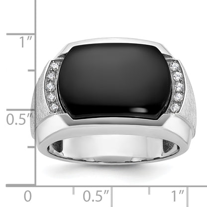 14k White Gold Men's Satin Onyx and 1/10 carat Diamond Complete Ring