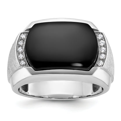 14k White Gold Men's Satin Onyx and 1/10 carat Diamond Complete Ring