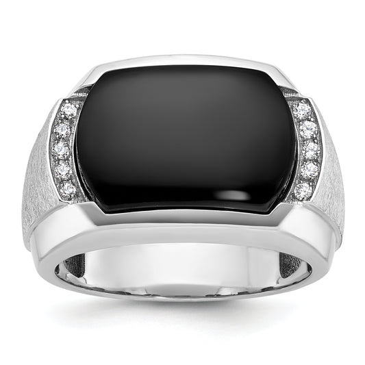 14k White Gold Men's Satin Onyx and 1/10 carat Diamond Complete Ring