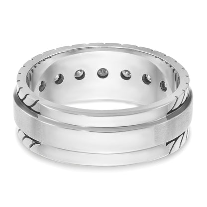 14k White Gold Men's Polished and Satin 1/4 carat Diamond Complete Ring