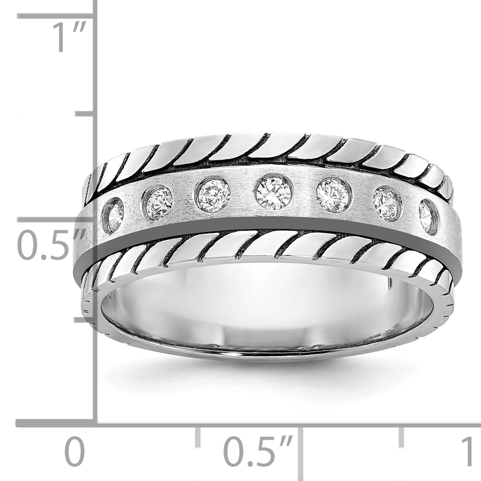14k White Gold Men's Polished and Satin 1/4 carat Diamond Complete Ring