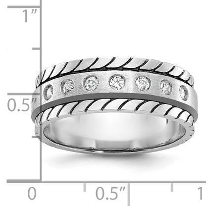 14k White Gold Men's Polished and Satin 1/4 carat Diamond Complete Ring