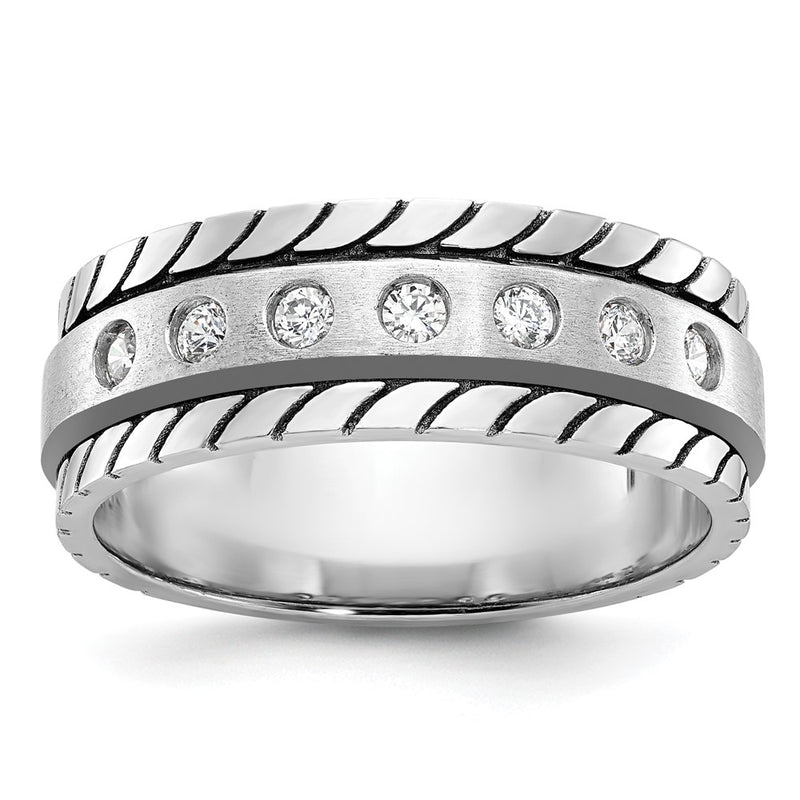14k White Gold Men's Polished and Satin 1/4 carat Diamond Complete Ring