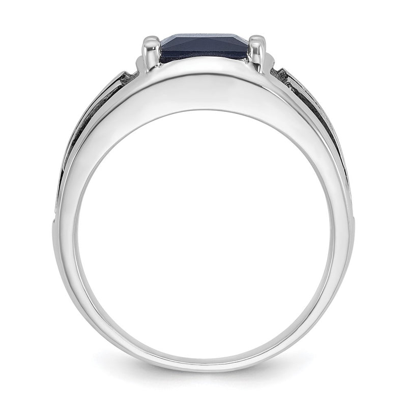 14k White Gold with Black Rhodium Men's Created Sapphire Complete Ring