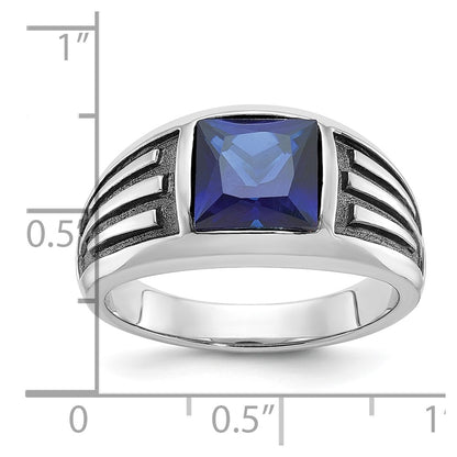 14k White Gold with Black Rhodium Men's Created Sapphire Complete Ring