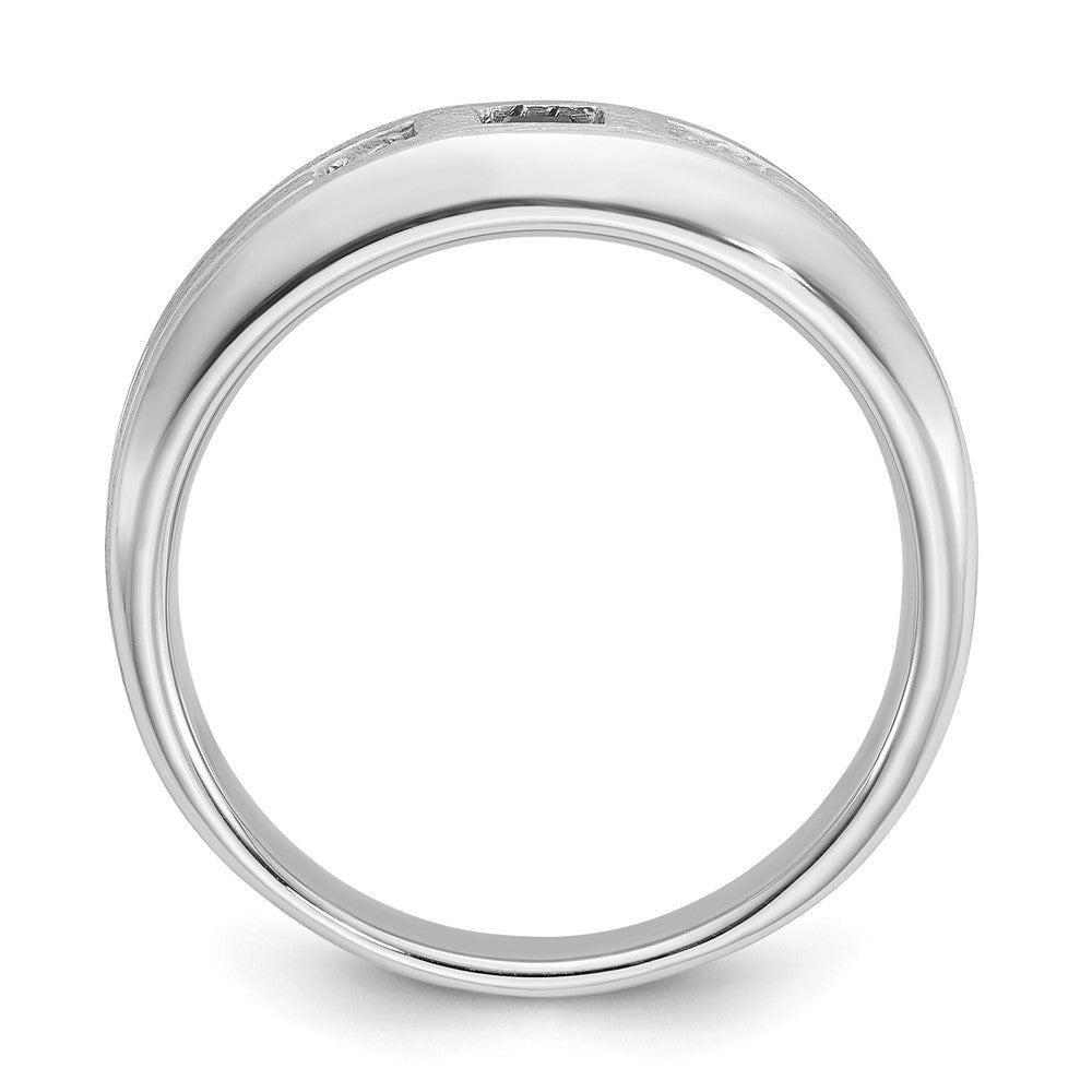 14k White Gold Men's Satin Lab Created Sapphire and 1/15 carat Diamond Complete Ring