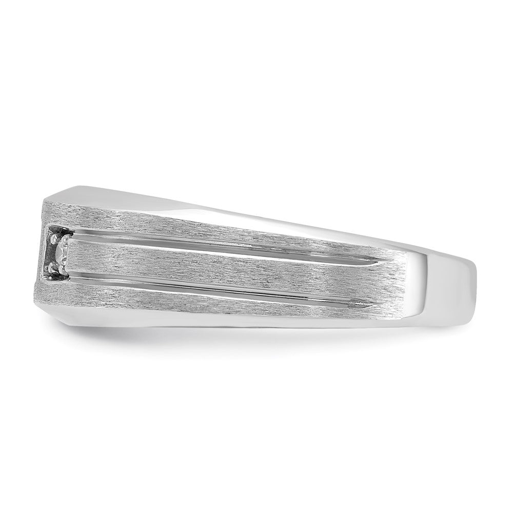 14k White Gold Men's Satin Lab Created Sapphire and 1/15 carat Diamond Complete Ring