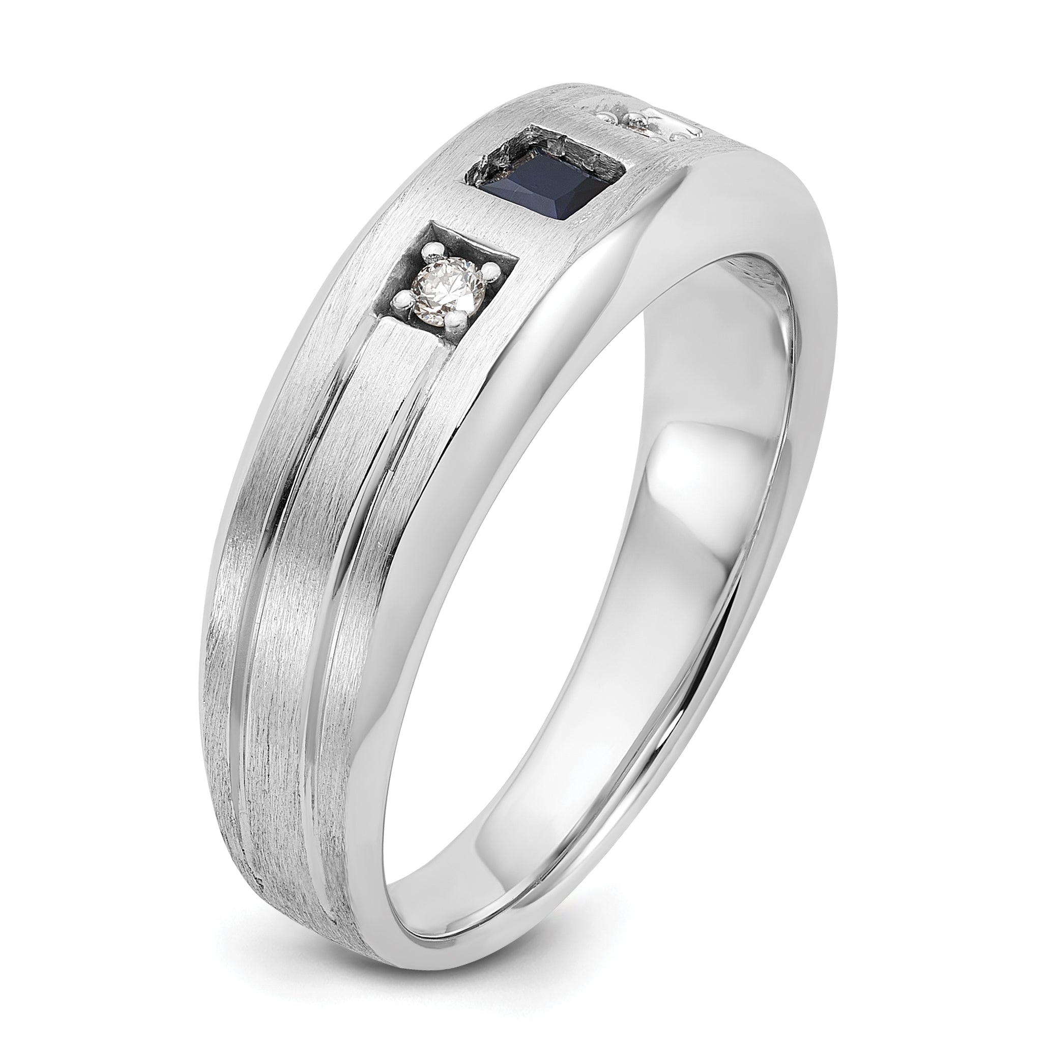 14k White Gold 1/15 Ct. Lab Grown Diamond VS/SI+ G+ and Lab Created Blue Sapphire Men's Ring
