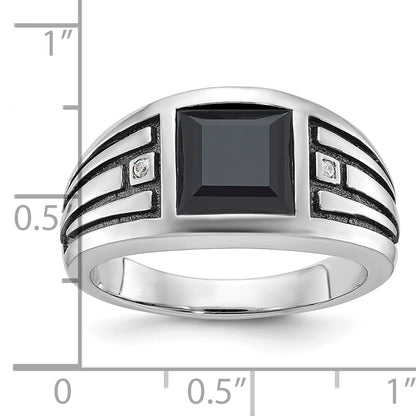 14k White Gold with Black Rhodium Men's Onyx and Diamond Complete Ring