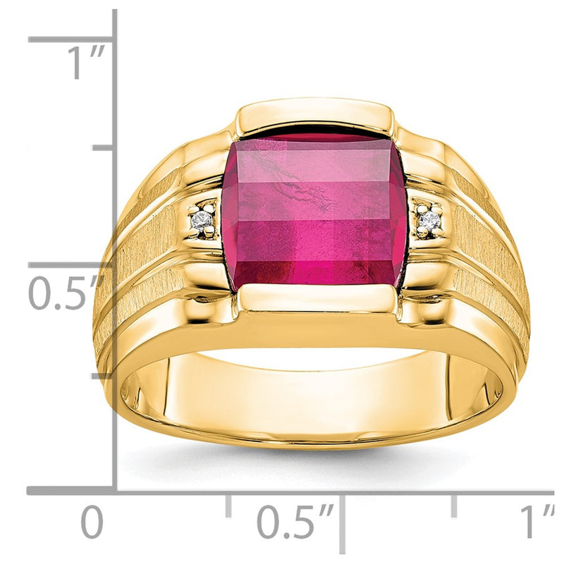 10K Yellow Gold Ibgoodman Men'S Satin Cr. Ruby And Diamond Complete Ring