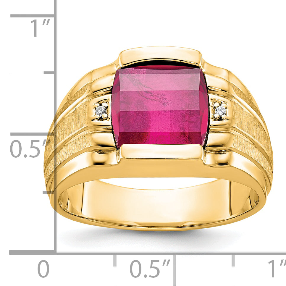 10K Yellow Gold Ibgoodman Men'S Satin Cr. Ruby And Diamond Complete Ring