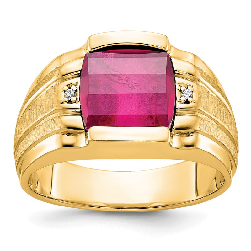 10K Yellow Gold Ibgoodman Men'S Satin Cr. Ruby And Diamond Complete Ring