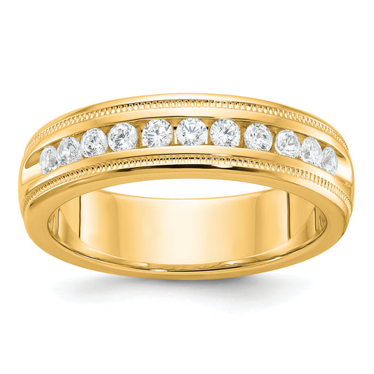10K Yellow Gold Ibgoodman Men'S Polished And Milgrain 11-Stone 1/2 Carat A Quality Diamond Ring