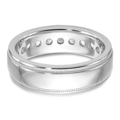 14k White Gold 1 Ct. Lab Grown Diamond VS/SI+ G+ Polished and Miligrain Eleven Stone Men's Ring