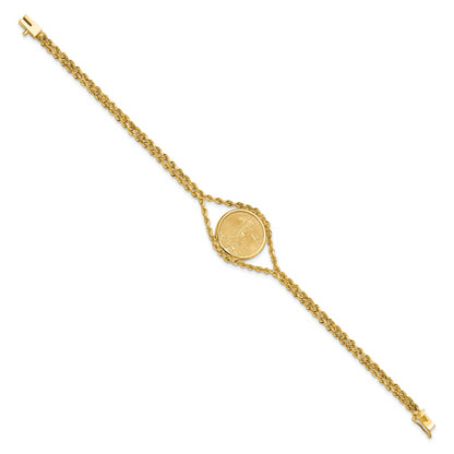 14K Yellow Gold Wideband Distinguished Coin Jewelry Polished Double Rope Mounted 1/10Oz American Eagle Prong Set Bezel Bracelet