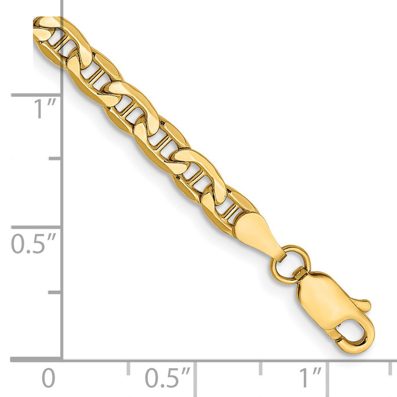 14K Yellow Gold 8 inch 4mm Semi-Solid Anchor with Lobster Clasp Bracelet
