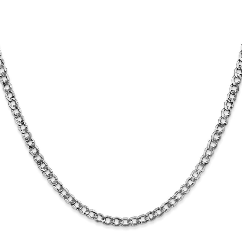 14K White Gold 3.35mm Semi-Solid Curb With Lobster Clasp Chain Necklace