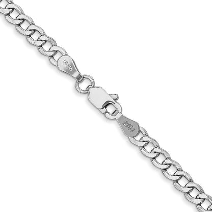 14K White Gold 26 Inch 3.35mm Semi-Solid Curb With Lobster Clasp Chain Necklace