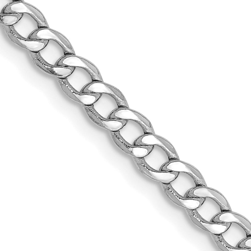 14K White Gold 3.35mm Semi-Solid Curb With Lobster Clasp Chain Necklace