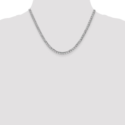 14K White Gold 4.3mm Semi-Solid Curb With Lobster Clasp Chain Necklace