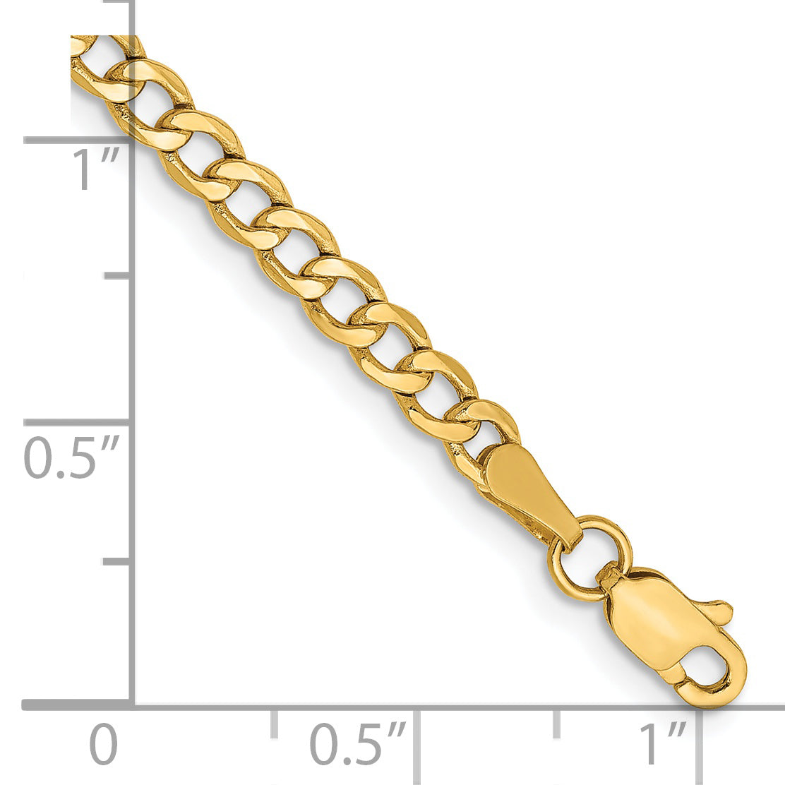 14K Yellow Gold 10 inch 3.35mm Semi-Solid Curb with Lobster Clasp Anklet