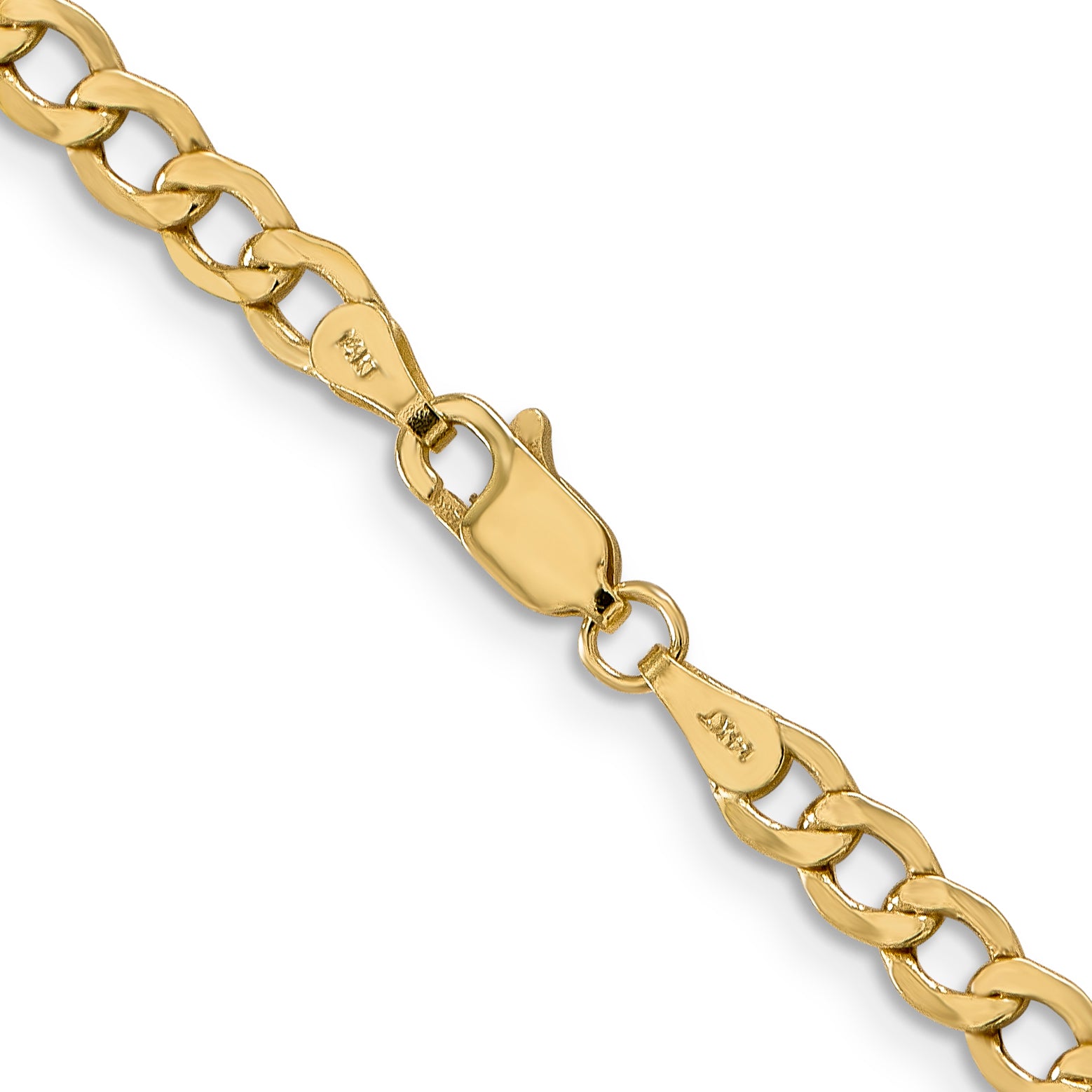 14K Yellow Gold 26 inch 4.3mm Semi-Solid Curb with Lobster Clasp Chain Necklace