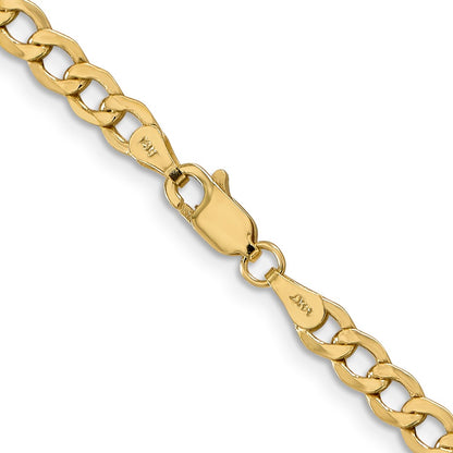 14K Yellow Gold 26 inch 4.3mm Semi-Solid Curb with Lobster Clasp Chain Necklace