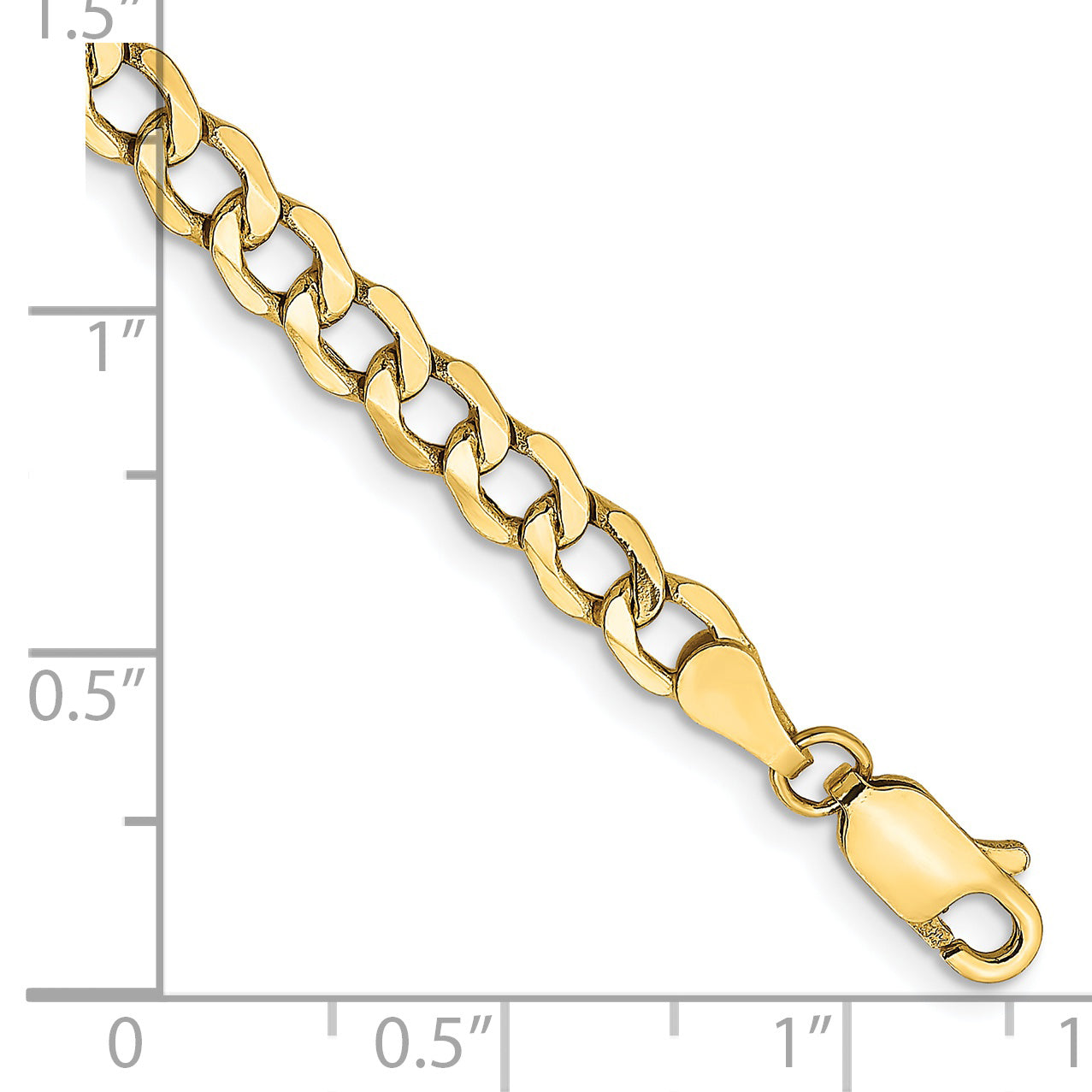 14K Yellow Gold 10 inch 4.3mm Semi-Solid Curb with Lobster Clasp Anklet