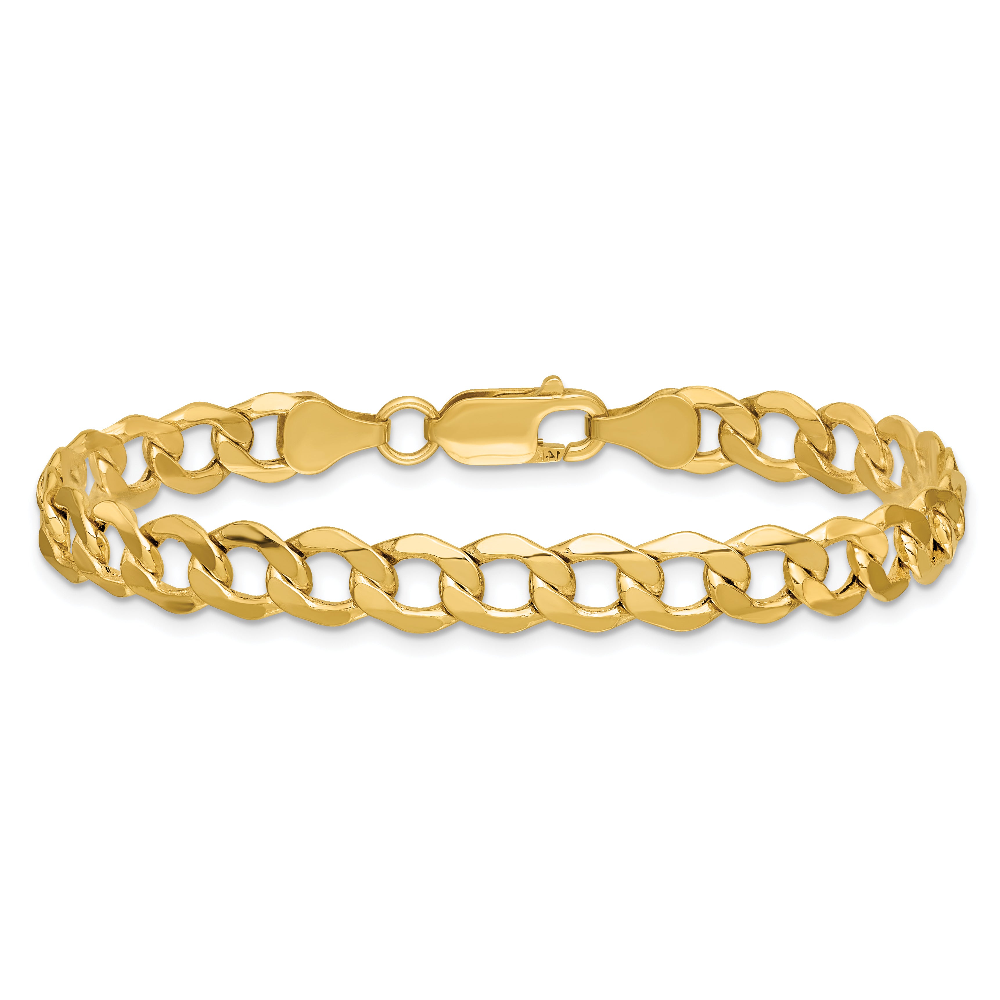 14K Yellow Gold 7 inch 6.5mm Semi-Solid Curb with Lobster Clasp Bracelet